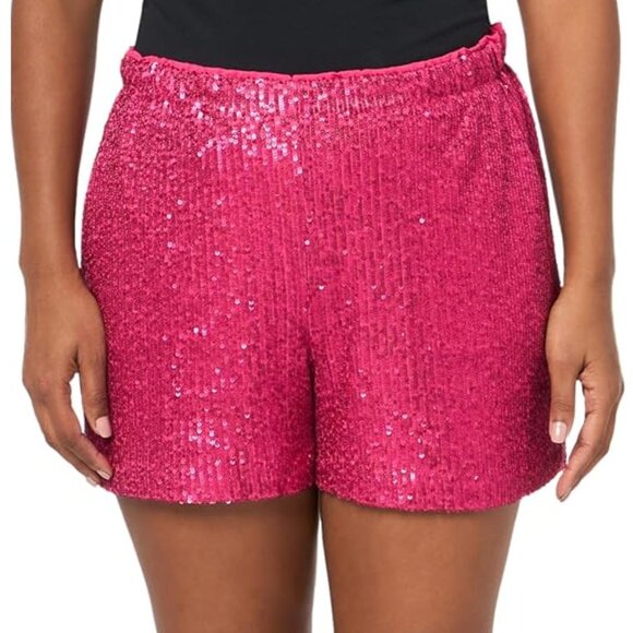 Trina Turk 'Idol' Pull-On Mini-Sequin Shorts, Fuchsia Pink - Picture 1 of 3